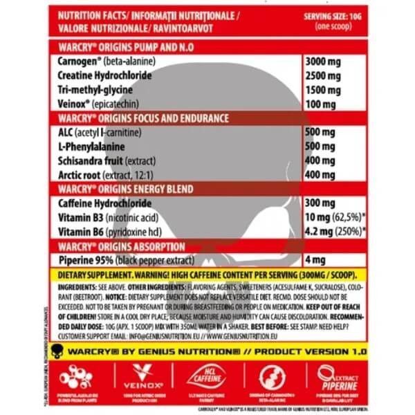 Предтреник Genius Nutrition Warcry Origins, 300 г. 123127 фото
