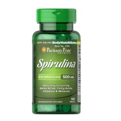 Спирулина Puritan's Pride Spirulina 500 mg, 100 таб. 121872 фото
