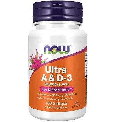 Вітамін А NOW Ultra Vitamin A & D 25.000/1.000 IU, 100 капс. 122576 фото