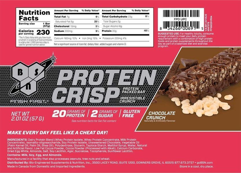 Протеиновый батончик BSN Protein Crisp, 56 г. 121594 фото