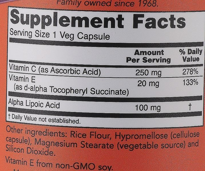 Альфа-ліпоєва кислота NOW Alpha Lipoic Acid 100 mg, 60 капс. 122411 фото