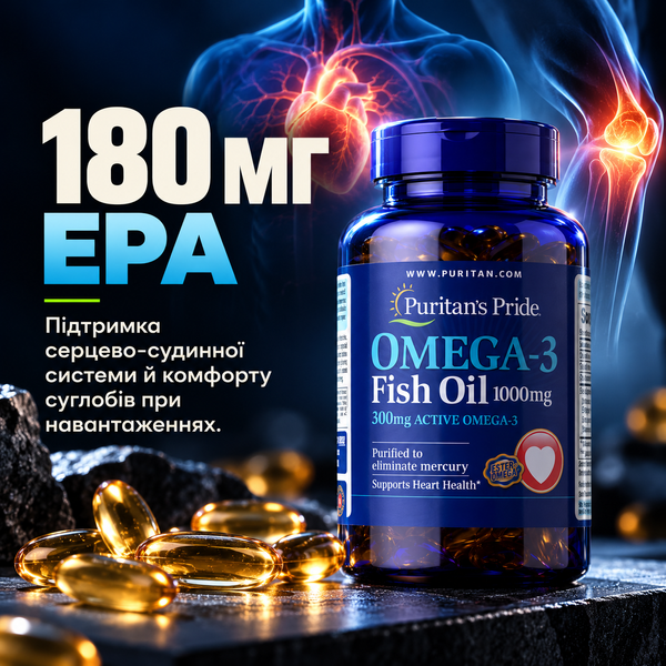 Омега Puritan's Pride Omega 3 1000mg, 100 капс. 121701 фото