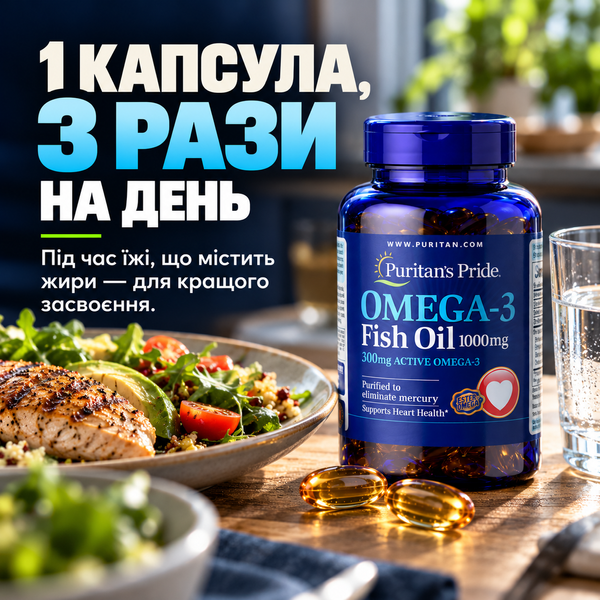 Омега Puritan's Pride Omega 3 1000mg, 100 капс. 121701 фото