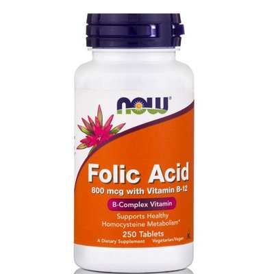 Вітамін В NOW Folic acid 800 & B12, 250 таб. 122407 фото