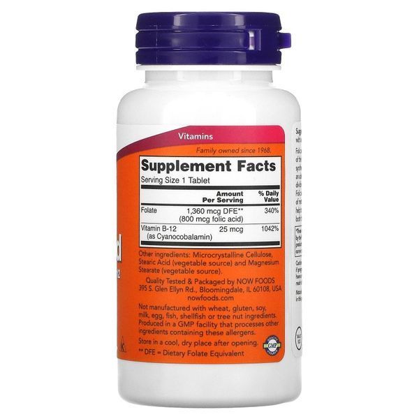 Вітамін В NOW Folic acid 800 & B12, 250 таб. 122407 фото