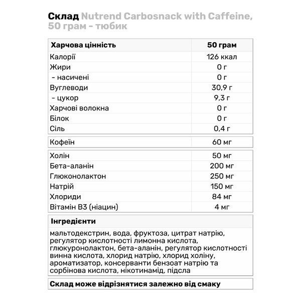 Пробник Nutrend Carbosnack тюбик+кофеин, 50 г 124400 фото