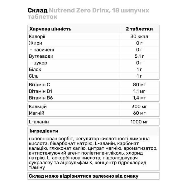 Ізотонік Nutrend ZERODRINX, 18 таб. 02505 фото
