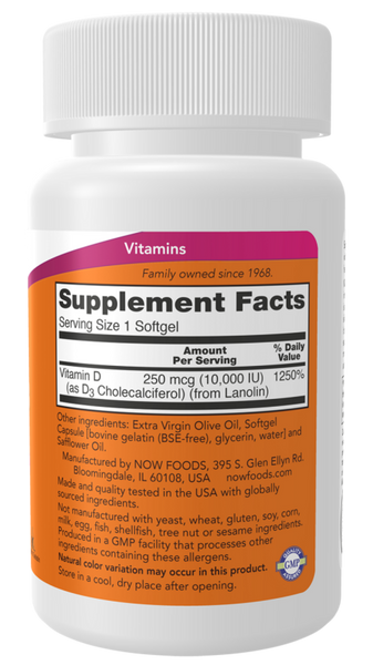 Вітамін Д NOW Vitamin D3 10000, 30 софтгель 12429412 фото