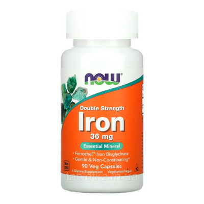Залізо NOW Iron 36 mg Ferrochel, 90 капс. 124238 фото