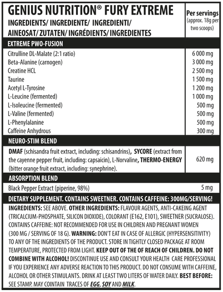 Предтреник Genius Nutrition Fury Extreme, 400 г. 05187 фото