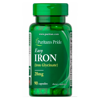 Залізо Puritan's Pride Easy Iron 28 mg (Iron Glycinate), 90 капс. 124239 фото