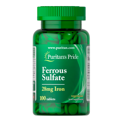 Залізо Puritan's Pride Ferrous Sulfate (28 mg Iron), 100 табл. 124240 фото