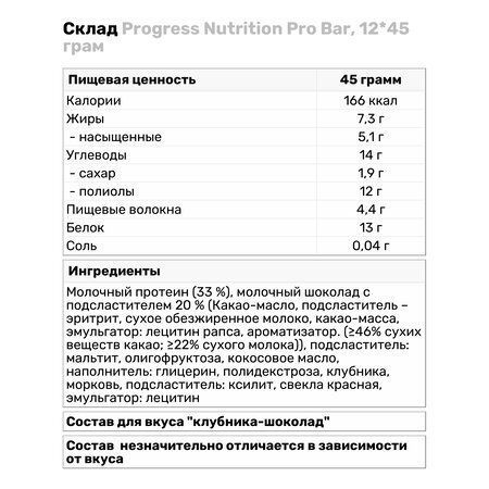 Протеиновый батончик Progress Nutrition Pro bar, 45 г. 123339 фото