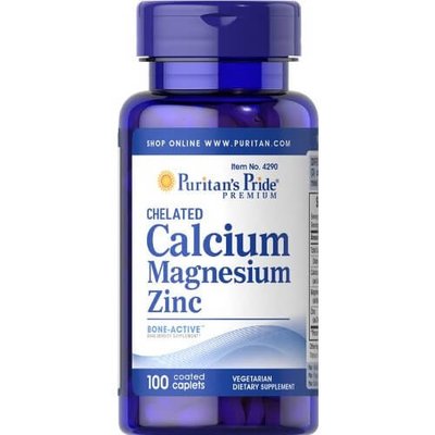 Магний Puritan's Pride Chelated Calcium Magnesium Zinc, 100 таб. 122075 фото