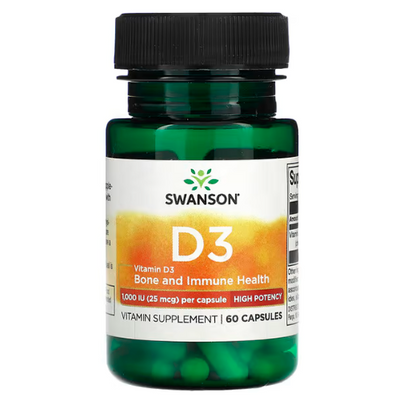 Вітамін Д Swanson Vitamin D3 High Potency 1,000 IU (25 mcg), 60 капс. 124002 фото