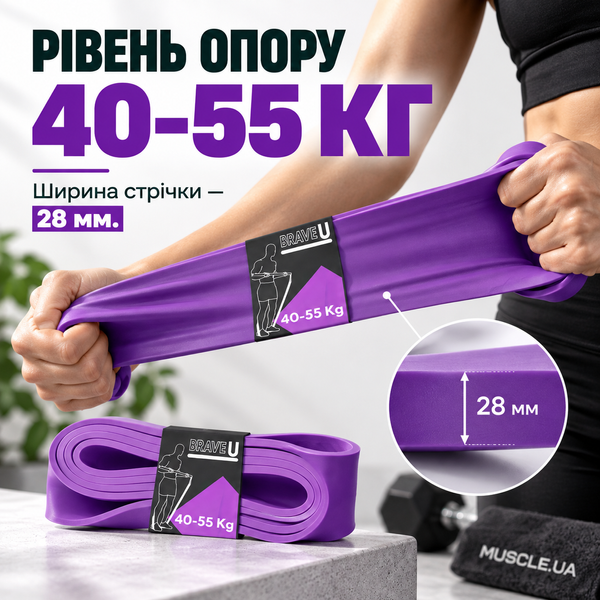 Резина Brave U петля для фітнесу фіолетова (40-55 кг 28 мм) 12429379 фото