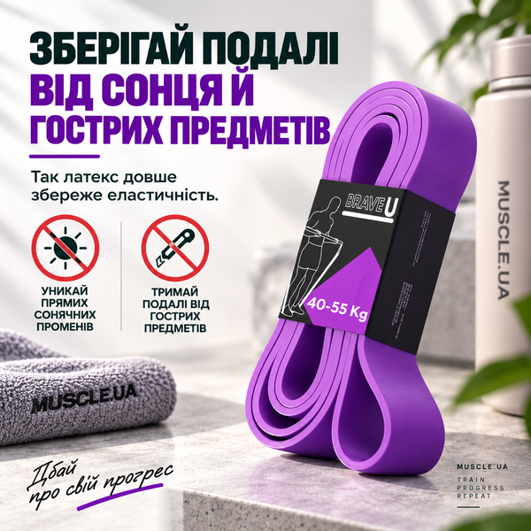 Резина Brave U петля для фітнесу фіолетова (40-55 кг 28 мм) 12429379 фото