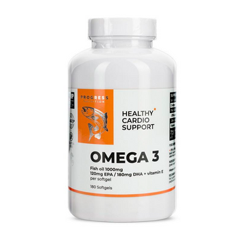 Омега Progress Nutrition Omega 3 Healthy, Fish Oil + Vit.E, 180 капс. 124523 фото