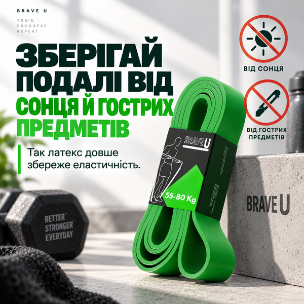 Резина Brave U петля для фитнеса зелёная (55-80 кг 47 мм) 12429380 фото