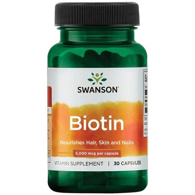 Вітамін В Swanson Biotin 5000mcg, 30 капс. 122674 фото