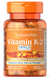 Вітамін К Puritan's Pride Vitamin K-2 (MenaQ7) 100mg, 30 софт гель. 1224184 фото 1