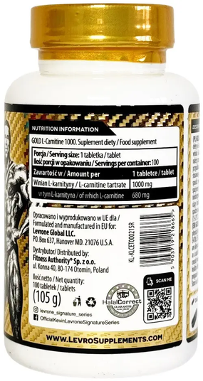 gold l carnitine Gold L-Carnitine 1000 100 Tablets By Kevin Levrone Signature Series – The  Fit Nerve main image 1