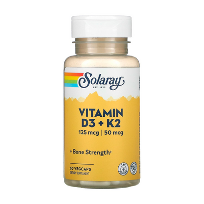 Вітамін Д Solaray Vitamin D3 + K2 5000 IU, 60 веган капс. 124392 фото