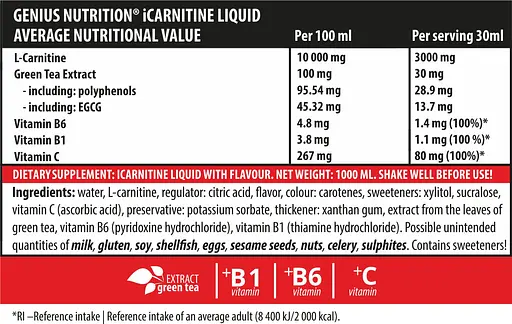 Карнитин Genius Nutrition iCarnitine Liquid 100000, 1000 мл. 123514 фото