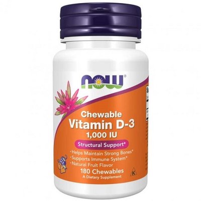 Вітамін Д NOW Vitamin D3 1000UI, 180 жув. таб. 123425 фото