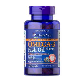 Омега Puritan's Pride Трипл Strength Omega-3 Fish Oil 1400 mg, 60 капс. 124574 фото