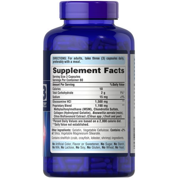 Добавка для суглобів Puritan's Pride Glucosamine Chondroitin MSM Double Strength, 240 капс. 124145 фото