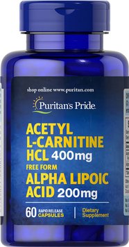 Карнітин Puritans Pride Acetyl L-Carnitine, Alpha Lipoic Acid, 60 капс. 121454 фото