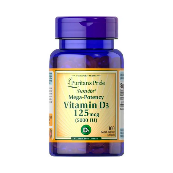 Витамин Д Puritan's Pride Vitamin D3 5000 IU Sunvite Mega Potency, 100 табл. 124576 фото