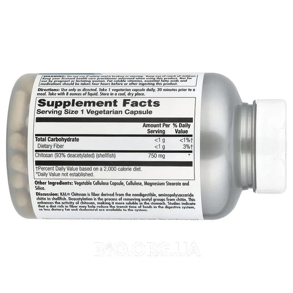 Хітозан KAL Chitosan 750 mg, 120 табл. 1224055 фото