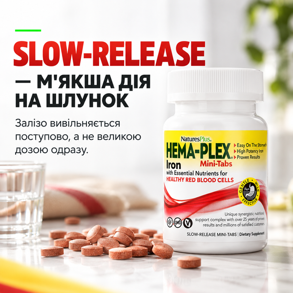 Комплекс витаминов NaturesPlus Hema-Plex Iron, 30 Slow-Release табл. 12429706 фото