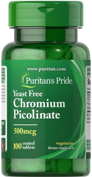 Хром Puritan's Pride Chromium Picolinate 500 mcg Yeast Free 100 табл. 12429480 фото