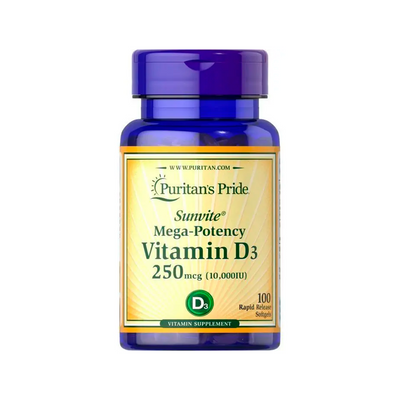 Вітамін Д Puritan's Pride Vitamin D3 10000 IU Sunvite Mega Potency, 100 капс. 124578 фото