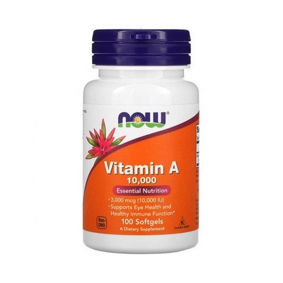 Вітамін А NOW Vitamin A 10000IU, 100 капс. 123567 фото