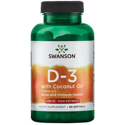 Вітамін Д Swanson Vitamin D3 Coconut oil 2000IU, 60 капс. 122905 фото