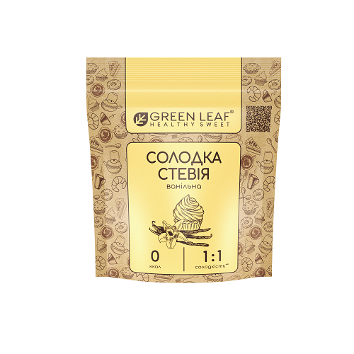 Подсластитель Green Leaf Солодка Стевія ванільна 1:1, 100 г. 123519 фото